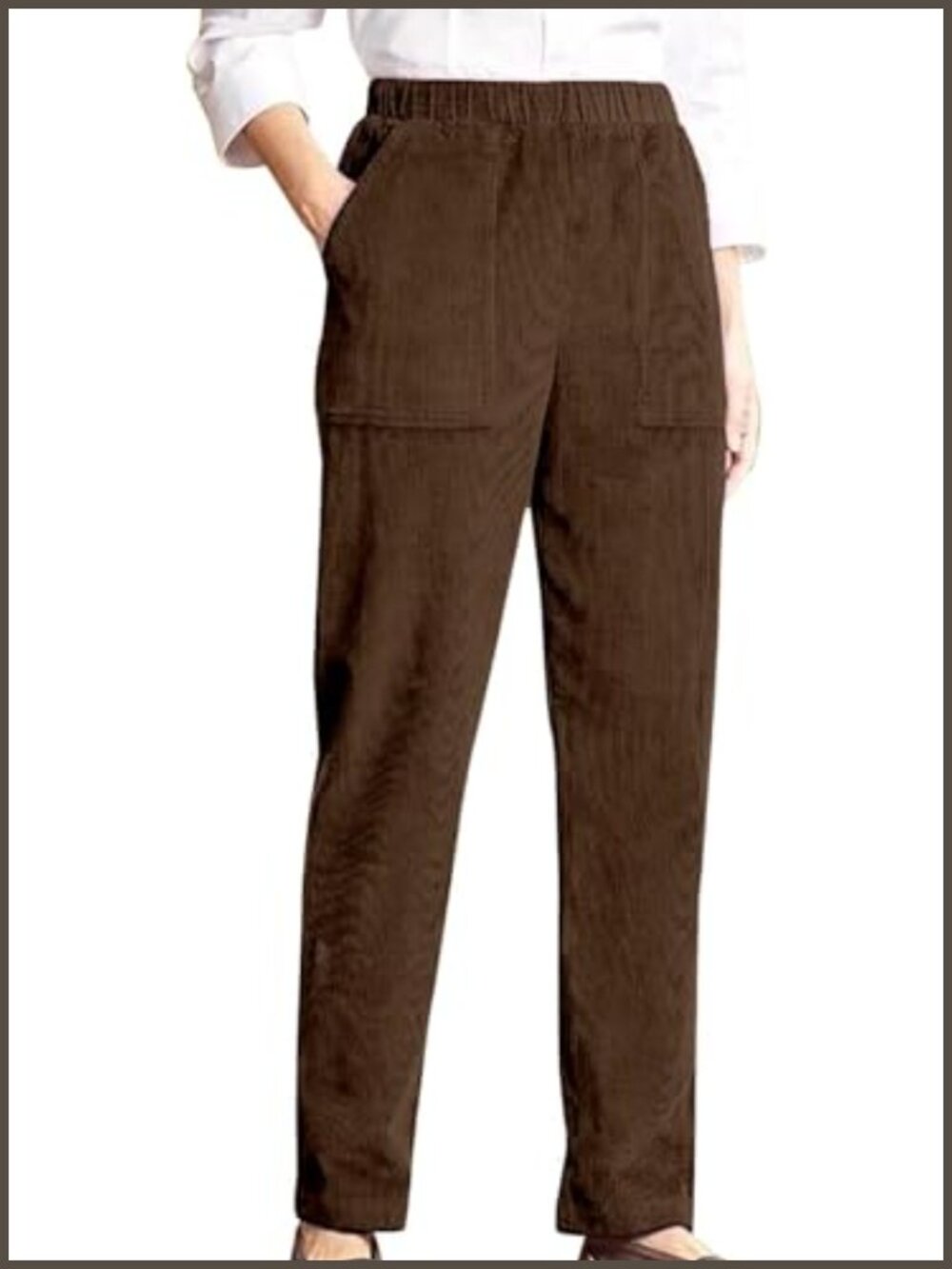 Corduroy Pants Womens High Waist Pull On Straight Leg Casual Fall Trousers